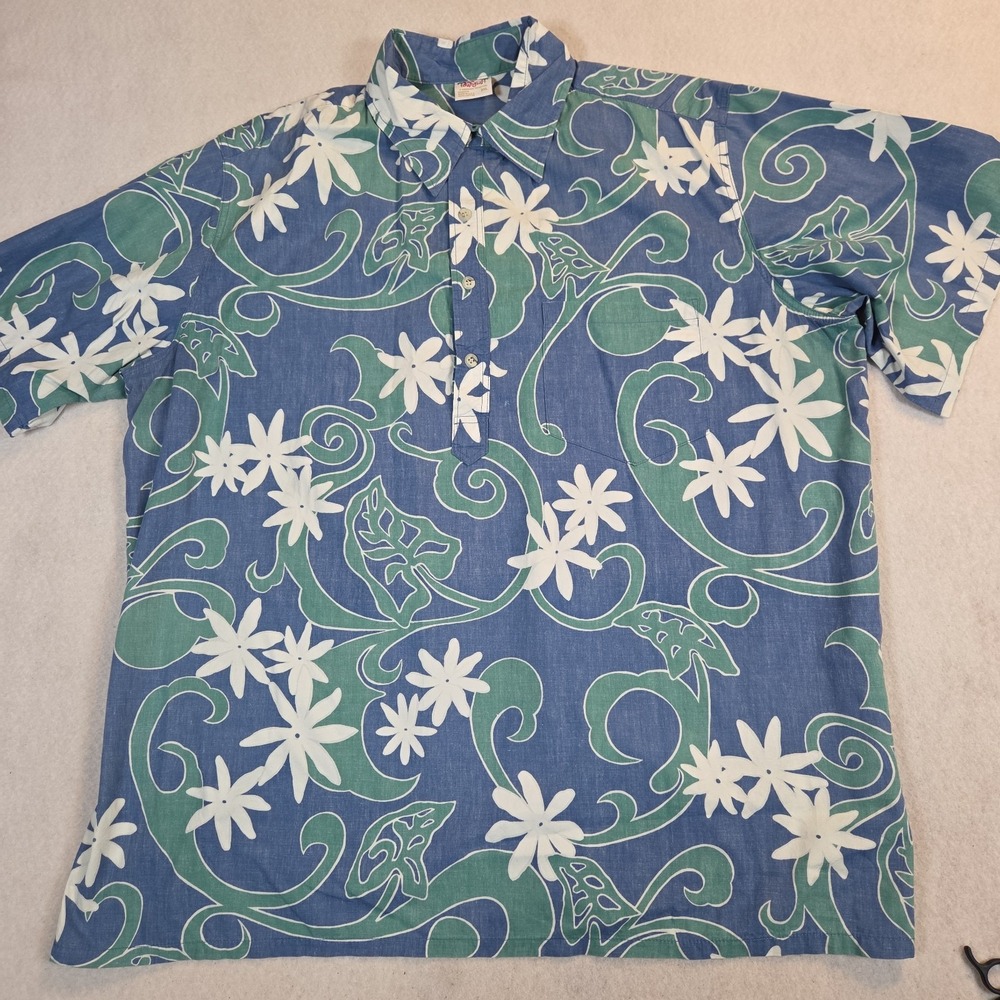 Vintage Go Barefoot Mens  Pullover 1/2 Button Hawaiian Shirt 2XL USA Floral